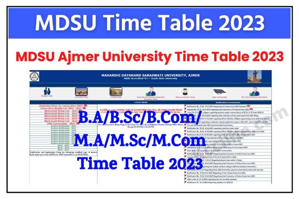 Mdsu Time Table Ba Bsc Bcom Ajmer University Time Table