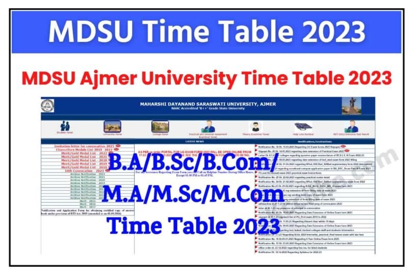 MDSU Time Table 2023: BA, BSc, BCom Ajmer University Time Table 2023 ...